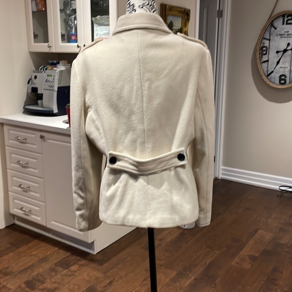 Tommy Hilfiger cream colored pea coat with black buttons. - Picture 3 of 8